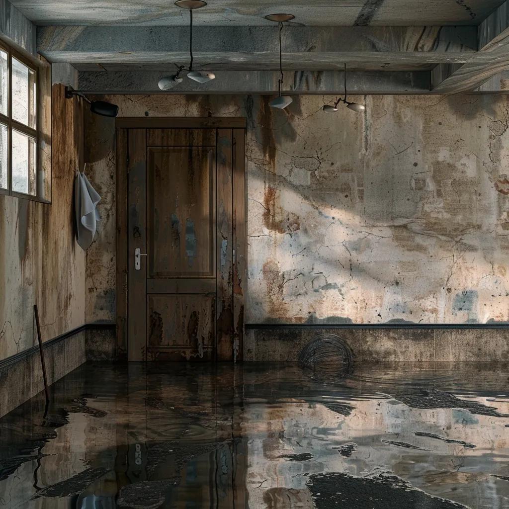 Visual representation of common water damage signs in basements, including water stains and efflorescence