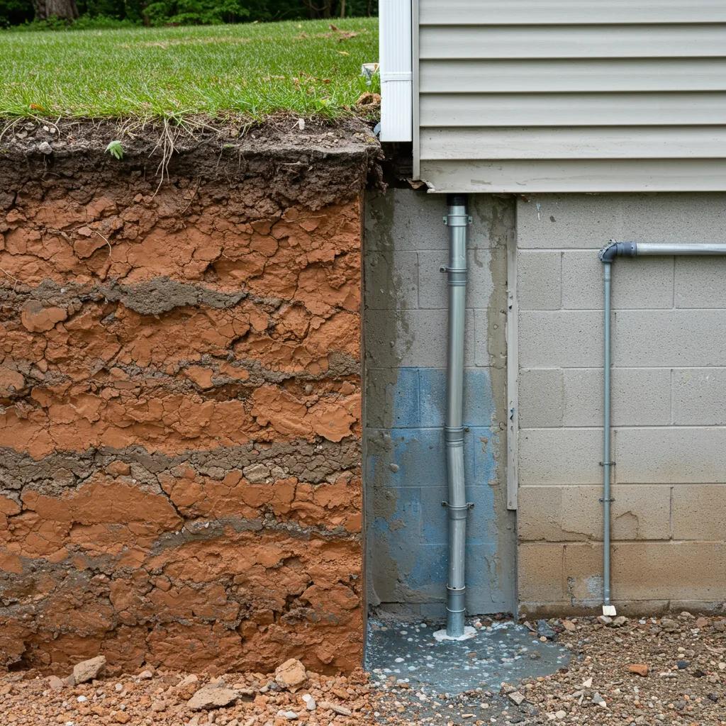 Illustration of basement waterproofing challenges in Allentown, highlighting clay soil and water intrusion